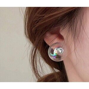 FUN Clear Iridescent Transparent Soap BUBBLE Bubbles Stud Earrings